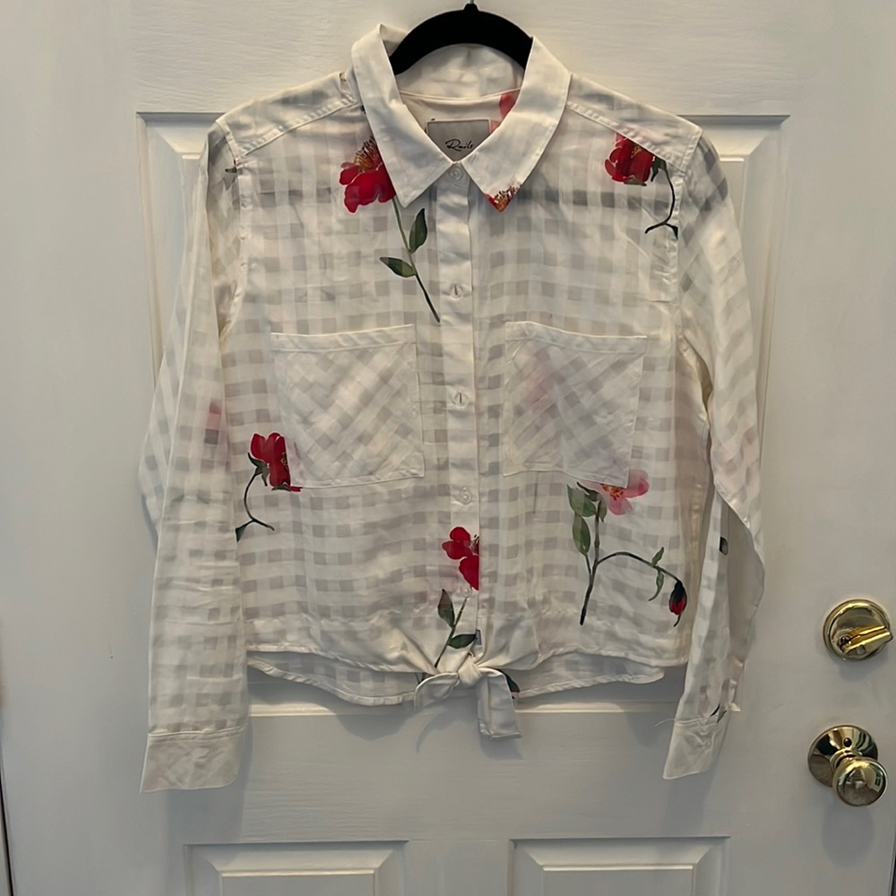 Rails button down white buffalo check shirt with florals size M